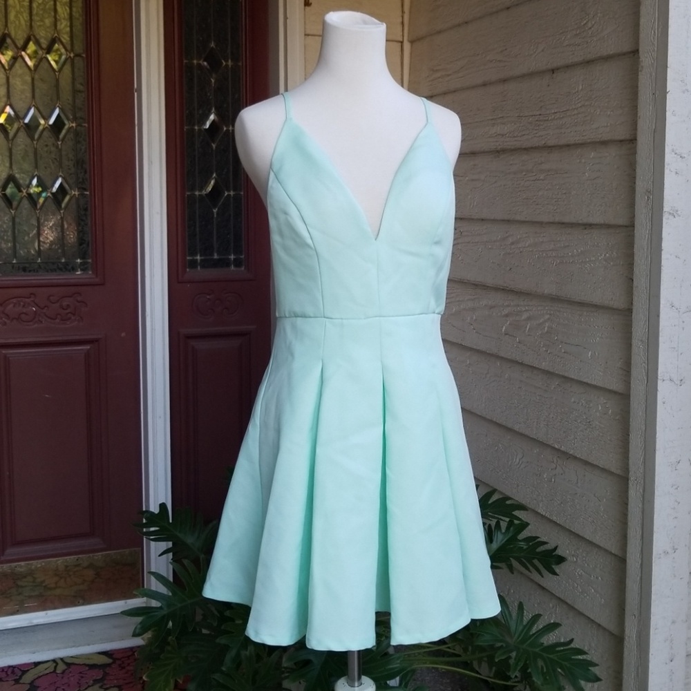 Trac Mint Pleated Fit and Flare Dress